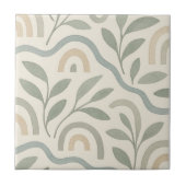 日本スカンジナビア青緑色の水彩フローラ タイル (正面)