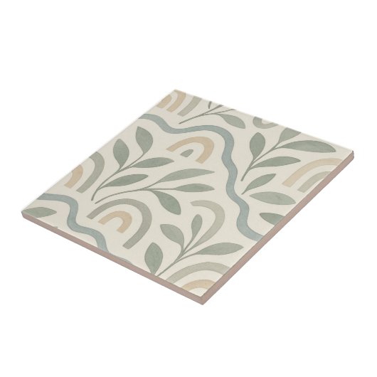 日本スカンジナビア青緑色の水彩フローラ タイル (側面)