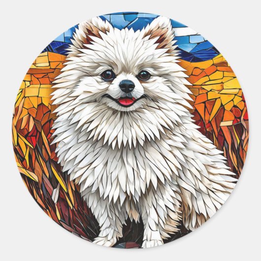 日本スピッツの犬のふわふわのエレガンス 🐾 かわいい冬 ラウンドシール (正面)
