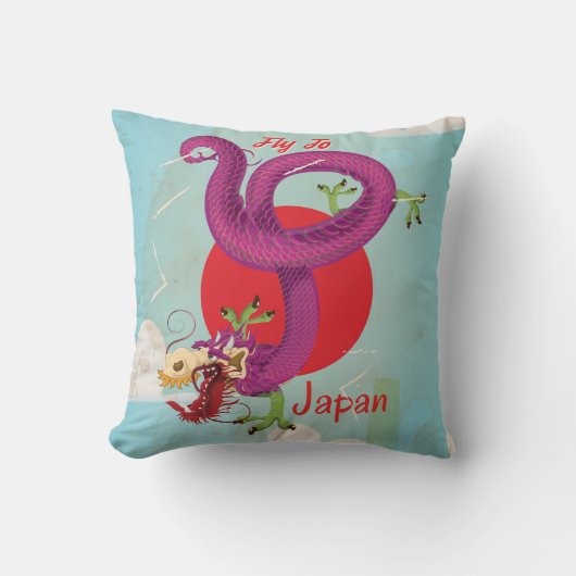 日本ドラゴンヴィンテージ旅行ポスター クッション (正面)