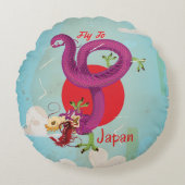 日本ドラゴンヴィンテージ旅行ポスター ラウンドクッション (正面)