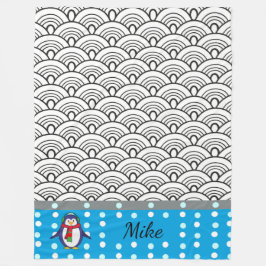 日本ドードルズパターン，ペンギン，あなたの名前 フリースブランケット