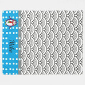 日本ドードルズパターン,ペンギン,あなたの名前 フリースブランケット (正面(横))