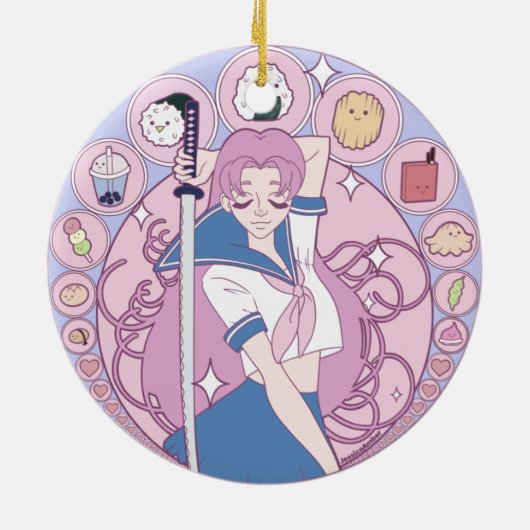 日本ピンクアニメ女子校生アールヌーボー セラミックオーナメント (裏面)