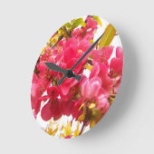 日本ピンク春の花低木 ラウンド壁時計 (傾斜)