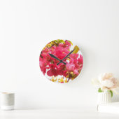 日本ピンク春の花低木 ラウンド壁時計 (ホーム)