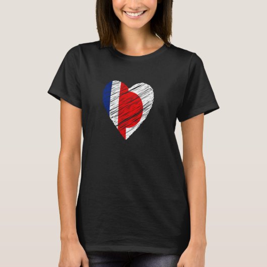 日本フランスフランスのハート日本の国旗の愛 Tシャツ (正面)