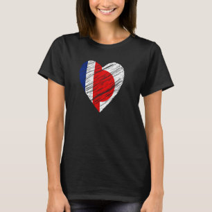 日本フランスフランスのハート日本の国旗の愛 Tシャツ