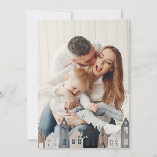 日本モダンクリスマス北欧の家1写真シック シーズンカード (裏面)