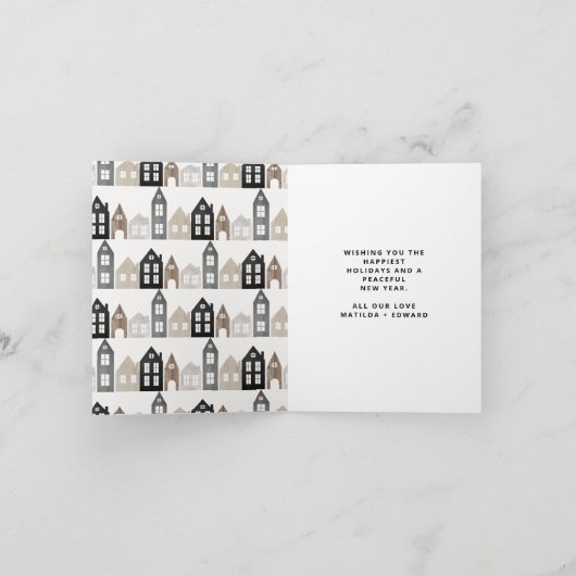 日本モダンクリスマス北欧の家3写真シック シーズンカード (内部)