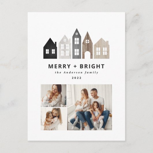 日本モダンクリスマス北欧の家3写真シック シーズンポストカード (正面)