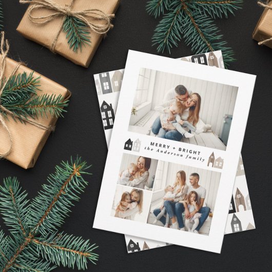 日本モダンクリスマス北欧の家4写真シック シーズンカード