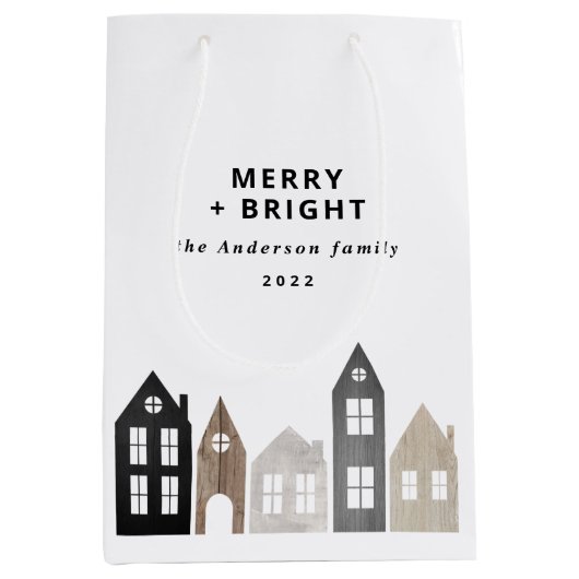 日本モダンクリスマス北欧スタイリッシュ住宅 ミディアムペーパーバッグ (正面)