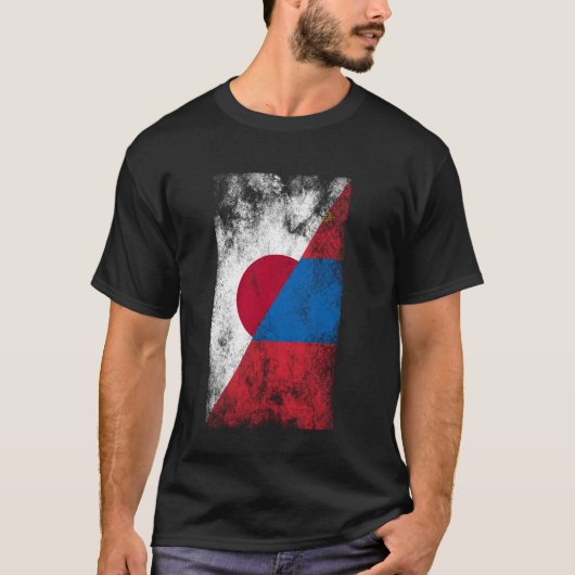 日本モンゴル国旗 – モンゴ日本のリア Tシャツ (正面)