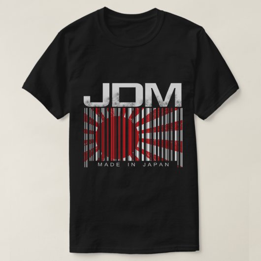 日本モータースポーツメンズ製JDMバーコード Tシャツ (デザイン正面)