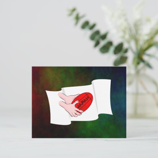 日本ラグビーチームのサポーター国旗とボール ポストカード (スタンド正面)