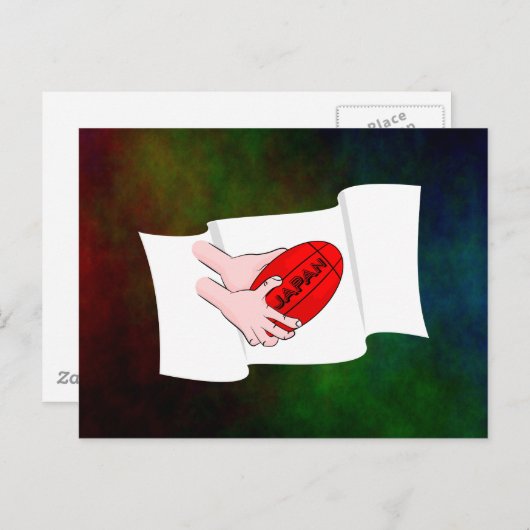 日本ラグビーチームのサポーター国旗とボール ポストカード (正面/裏面)