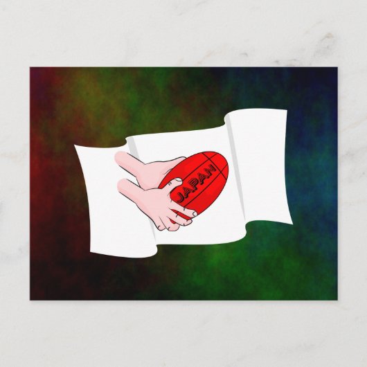 日本ラグビーチームのサポーター国旗とボール ポストカード (正面)