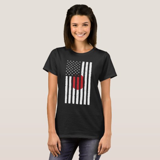 日本ルーツ宇佐国旗伝統ハーフ日本のアメリ Tシャツ (正面フル)