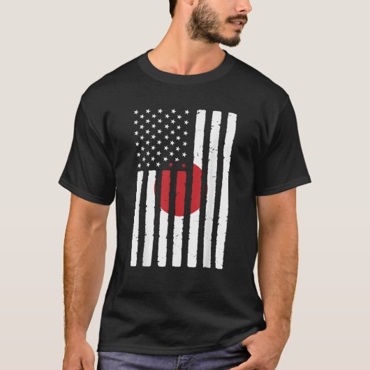 日本ルーツUSA国旗伝統ハーフ日本のアメリ Tシャツ (正面)