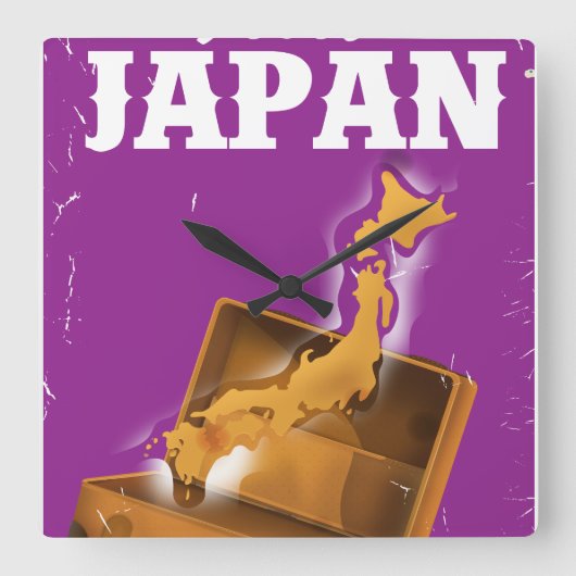 日本ヴィンテージ旅行ポスターを訪れる スクエア壁時計 (正面)