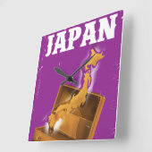 日本ヴィンテージ旅行ポスターを訪れる スクエア壁時計 (傾斜)
