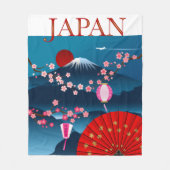 日本ヴィンテージ旅行ポスターl山富士 フリースブランケット (正面)