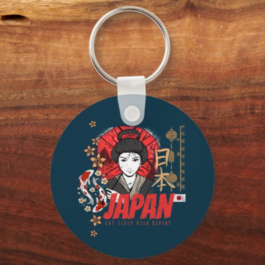 日本ヴィンテージ芸者フラッグコイと蓮の花 キーホルダー (正面)