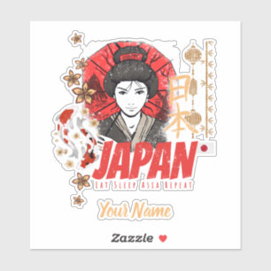 日本ヴィンテージ芸者フラッグコイと蓮の花 シール