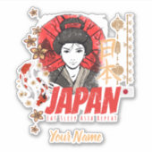 日本ヴィンテージ芸者フラッグコイと蓮の花 シール (正面)