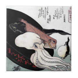 日本人のプリントのタコの魚Woodblock タイル
