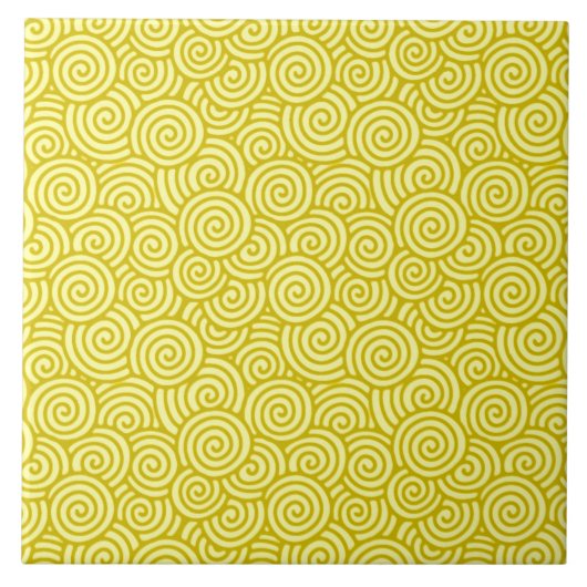 日本人の渦巻パターン-マスタードおよび薄黄色 タイル (正面)