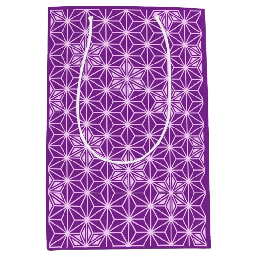 日本人のAsanohaパターン-紫色の紫色 ミディアムペーパーバッグ (正面)