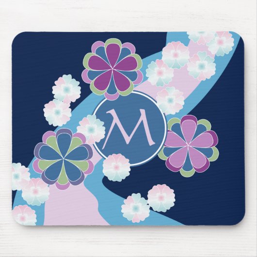 日本人のNagarekikuの菊の川の花柄 マウスパッド (正面)