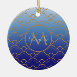 日本人のSeigaihaの帆立貝のGradatedのロイヤルブルーの金ゴールド セラミックオーナメント