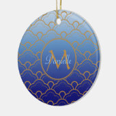 日本人のSeigaihaの帆立貝のGradatedのロイヤルブルーの金ゴールド セラミックオーナメント (左)