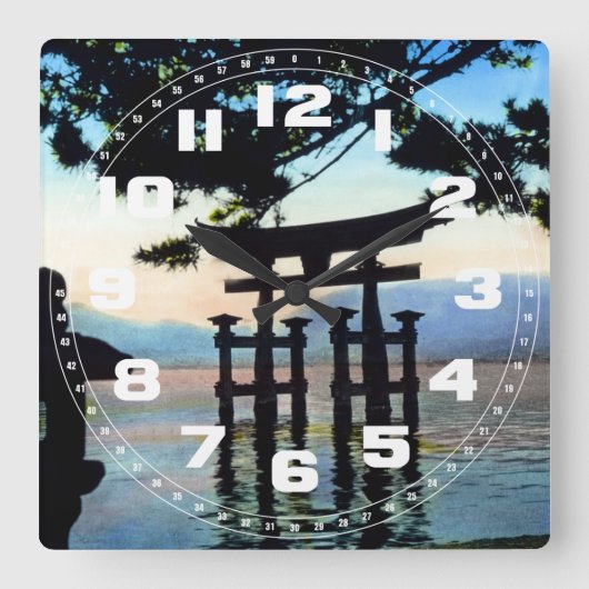 日本人のTorriのヴィンテージの伝統的なゲート スクエア壁時計 (正面)