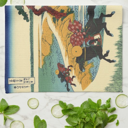 日本人のWoodblockのプリントの武士の馬の追跡 キッチンタオル (折り畳み)