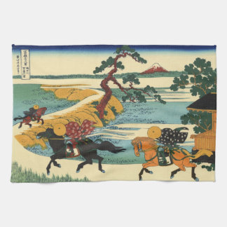日本人のWoodblockのプリントの武士の馬の追跡 キッチンタオル