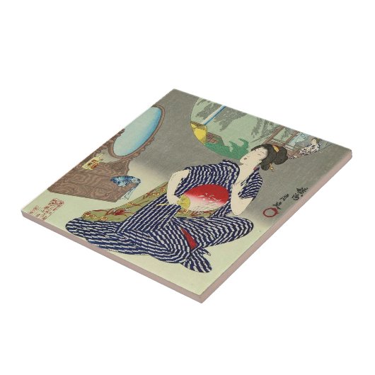 日本人のWoodprintの伝統的な芸者のセラミックタイル タイル (側面)