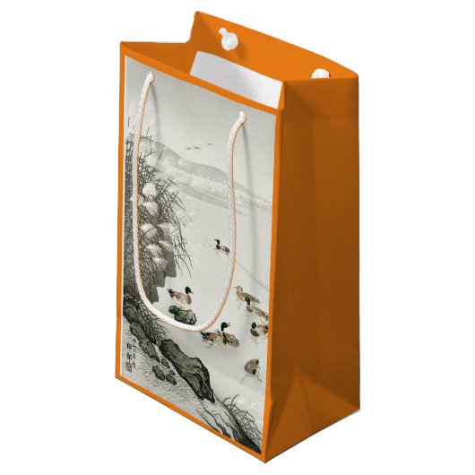 日本人WOODBLOCKのプリントの水泳はギフトバッグを引込めます スモールペーパーバッグ (正面アングル)