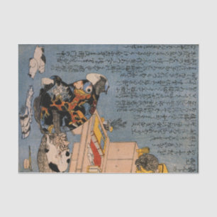 日本人WOODBLOCKのプリントのCATおよび人のティッシュペーパー 薄葉紙