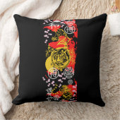 日本伝統的の虎の装飾赤い黒 クッション (ブランケット)