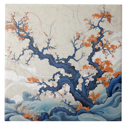 日本伝統的九谷装飾美術18 タイル (正面)