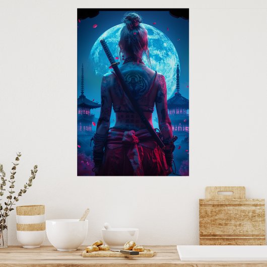 日本刀の女剣士 - 日本の文化 ポスター (キッチン)