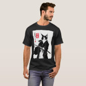 日本刀を携えたサムライ猫の墨絵アート Tシャツ (正面フル)