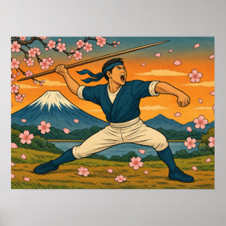 日本刀武者 富士山 ポスター