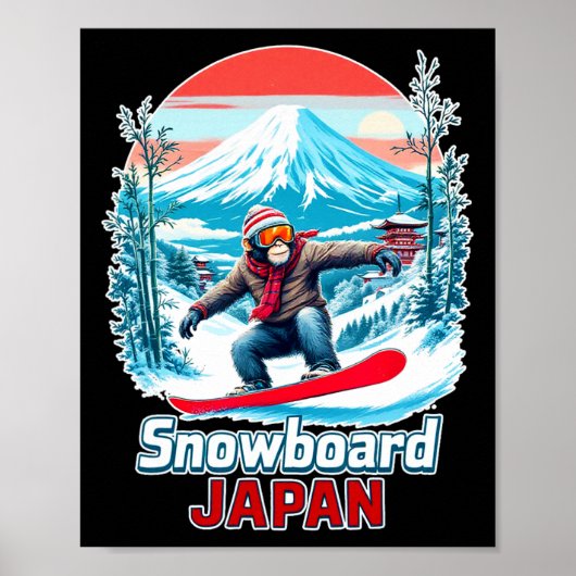 日本名勝のスノーボードモンキー ポスター (正面)