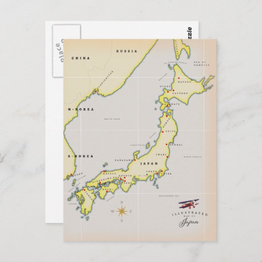 日本図解入りの、写真付きのの地図 ポストカード (正面/裏面)