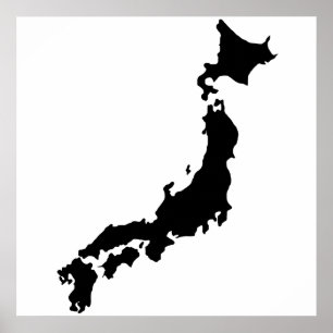日本国の地図の輪郭の黒のシルエット日本 ポスター